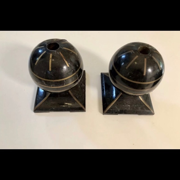 Vintage Maitland Smith Candlesticks Stone Brass - Picture 8 of 8